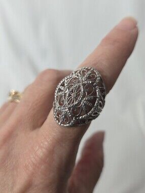 Michael Anthony Sterling Silver Filigree Oval Statement Ring Silver Size 6